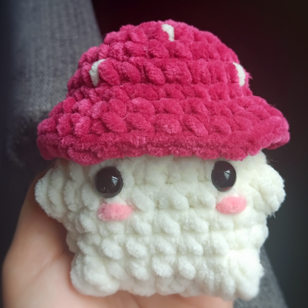 Handmade Crochet Mini Dark Pink Mushroom Plushie with Blush